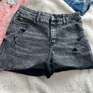 Distressed Black Denim Shorts